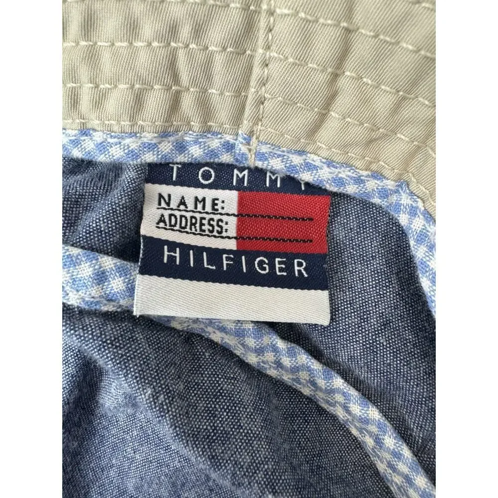 Vintage 1990s Tommy Hilfiger Kids Bucket Hat Denim Gingham Logo Y2K Size 4-6X